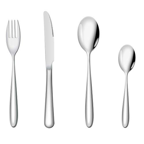 Couverts 16 pièces, vaisselle en acier inoxydable, vaisselle de famille avec fourchette à cuillère, service pour 4 - poli miroir et lavable au lave-vaisselle (Style 05) Cover