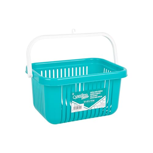 Cofan Cesta para pinzas de ropa verde lima o azul turquesa, Ligera y resistente, Cesta pinzas para tender ropa con colgador, Medidas: 27 x 21 x 14 cm (Azul Turquesa, 27 x 21 x 14 cm)
