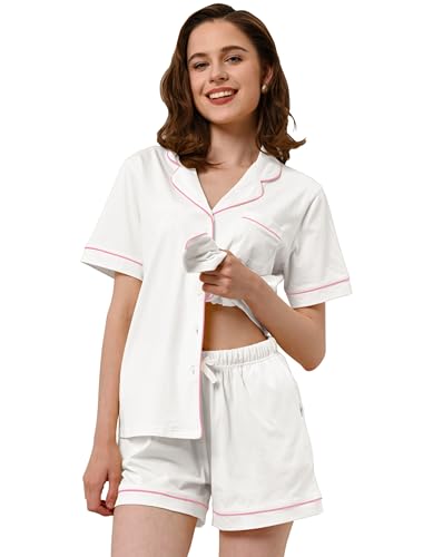 Image of NAP BOUND 100% Cotton Pajamas for Women Sets 2 Pieces Pjs Button short sleeves with Pockets Soft Sleepwear Loungewear XS-XXL