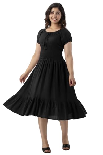 Image of Denarius Women's Rayon Short Sleeves Round Neck Solid A-Line Gown Dress