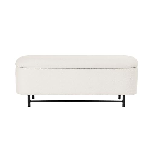 Image of HomePop 46 inch Ellipse Storage Bench with Metal Legs - Cream Boucle