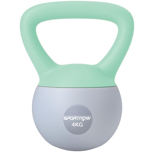 SPORTNOW Pesa Rusa 4 kg, Soft Kettlebell Relleno de Arena Metálica y Mango Antideslizante, para Entrenamiento Culturismo en Casa, Gimnasio, Verde y Gris