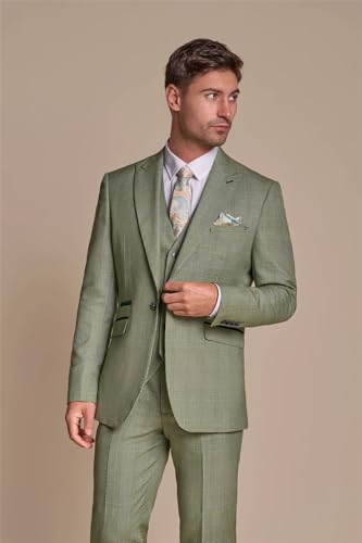 Men's Suit Sage Green 3 Piece Checked Tailored Fit Formal Dress2