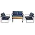 COMLAX FIELD Patio Furniture Set, 4 Pieces Outdoor Patio Furniture with Coffee Table Set, Metal Patio Conversation Sets with Washable and High-Resiliency Sponge Cushions, Upgrade Blue