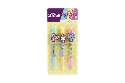 Disney Store Stitch - Lot de 3 stylos gel avec clip de figurine pour enfants - Articles de papeterie colorés pour l'école et les loisirs - Idéal comme...
