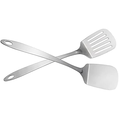 IMEEA Kitchen Spatula Set Solid Turner Stainless Steel Turner Spatula Cooking Utensil Set for Baking Mixing Grilling Serving Food, 13.5-Inch Cover