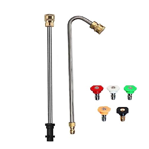 Outil de nettoyage de gouttière haute pression pour nettoyeur haute pression avec 5 embouts de buse, lance de lavage de toit sous le châssis compatible avec Karcher K2 K3 K4 K5 K6 K7 (laiton)