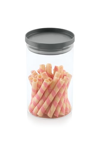 ATTRO Glassox Stack-O Borosilicate Round Glass Storage Jar with Airtight PP Lid – Odorless, Durable, and Safe Food Storage Jar Container- 1000ml