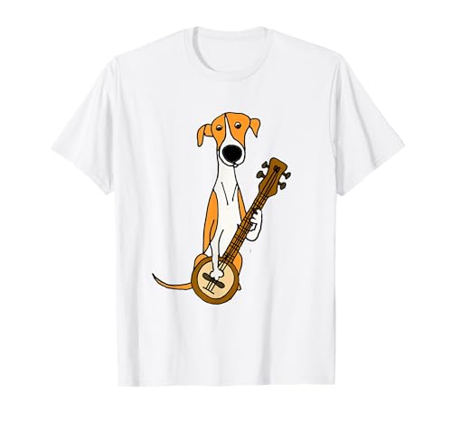 Smilealottees Windhund-Hund, der Banjo-T-Shirt spielt T-Shirt
