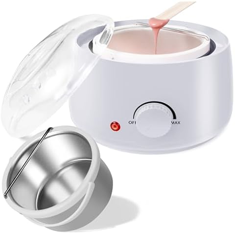 Professional Portable Wax Warmer Machine: Melts Hard Wax Beads for Body Face Hair Removal - with 14oz Wax Pot Adjustable Temperature Clear Lid (White) Cover
