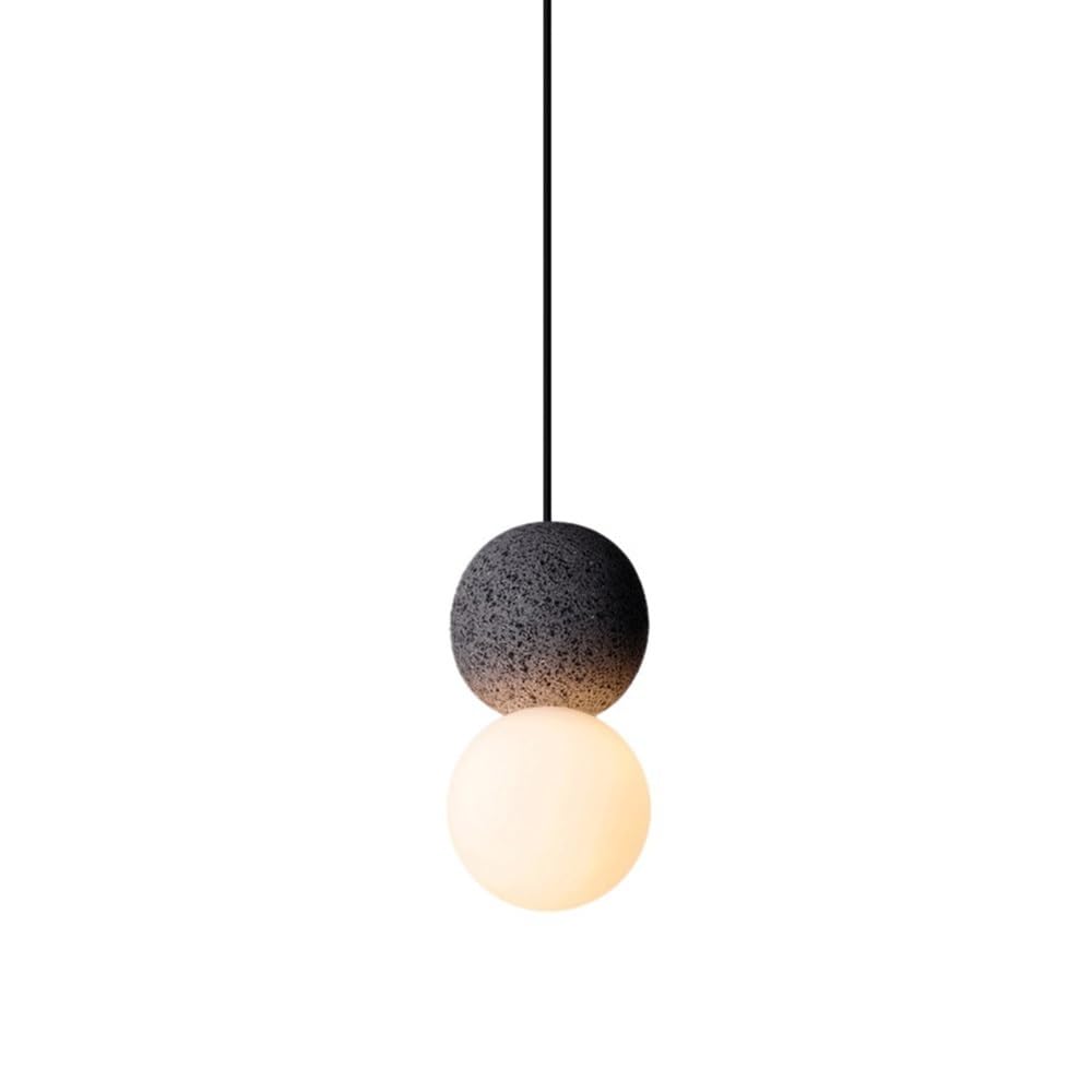 NHPJFDC Terrazzo Glass Pendant Light Nordic Globe Hanging Lamp G9 Stone Fixture for Kitchen Island Bedside Grey Pink Adjustable Cord Modern Sphere Ceiling Lighting(Gray)