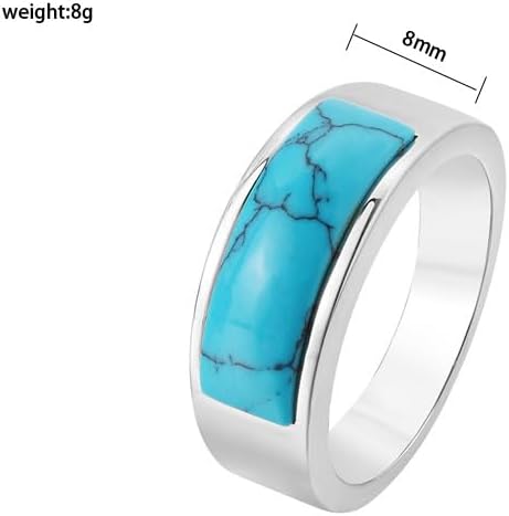 Stainless Steel Ring with Turquoise Inlay, Men's Fashion Band, Silver