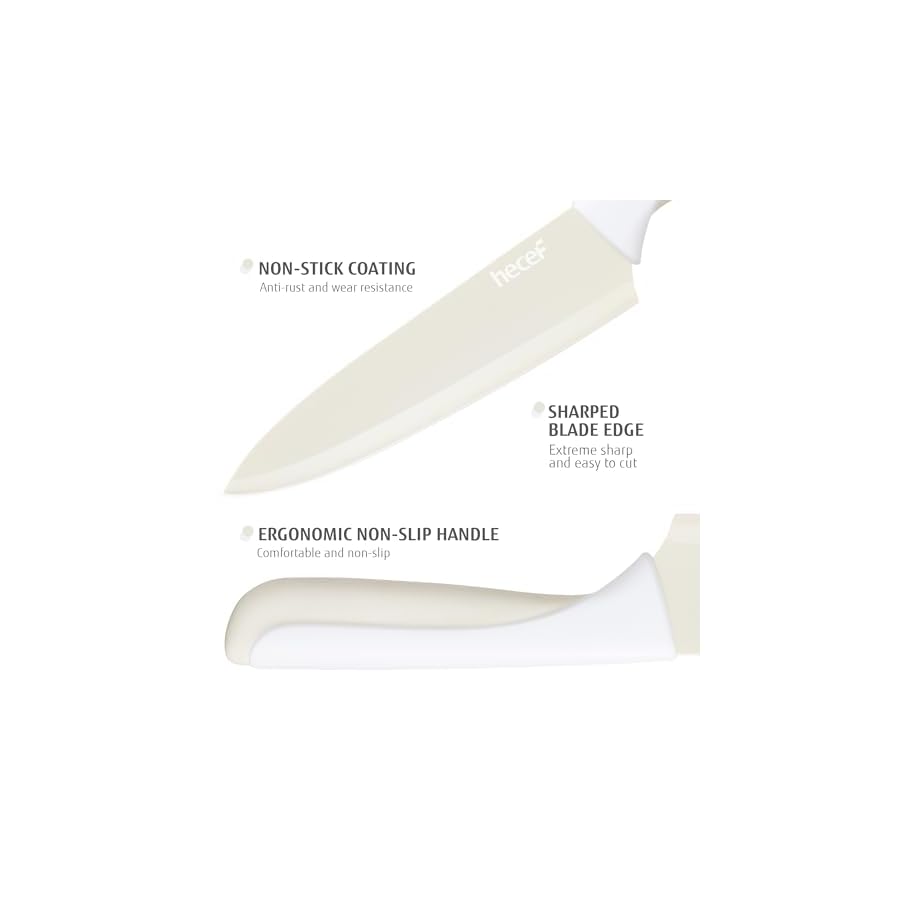 hecef 15 Pieces Kitchen Knife Set with Built-in Sharpening Wooden Block, Dishwasher Safe, High Carbon Stainless Steel Knife Block Set with Steak Knives, Kitchen Scissors, Cream White