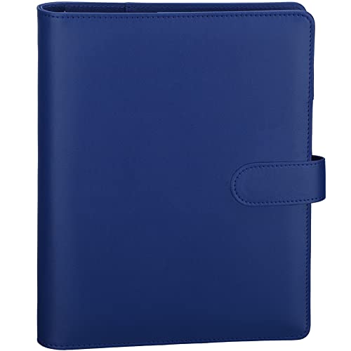 Image of Antner A5 Notebook Photocard Binder with 6 Ring Planner, PU Leather Refillable Budget Binder Loose Leaf Organizer Cover with Magnetic Buckle for Budgeting, Navy Blue