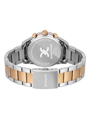 Image of Daniel Klein Men Analog Multifunction Watch | Rose Gold Silver Case | Grey Dial with Day Date 24-Hour Format | Two Tone Metal Strap | 44 mm | Water Resistant 3 ATM | DK.20.13348-9