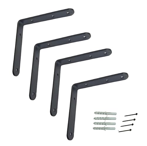 Image of Q1 Beads 4 Pack Metal 6 x 6 inches Heavy Duty 30 Kgs. Load Capacity L Clamp Angle Bracket Floating Bracket for Shelf,Rack, Home,Shop -Powder Coated (Black)