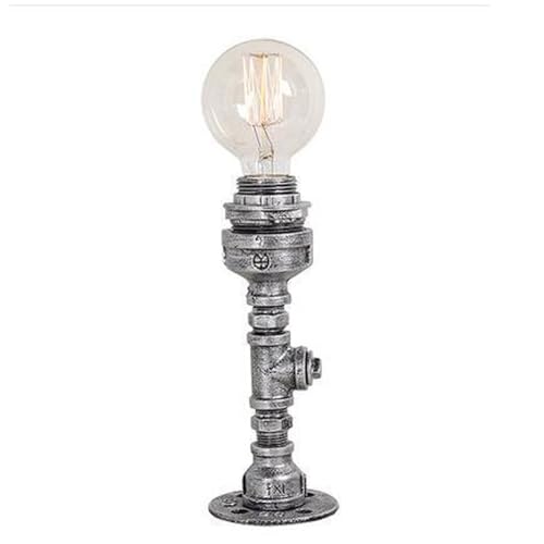 Genérico Lámpara de mesilla noche estilo steampunk retro, industrial, con diseño tuberías agua, ideal for leer en casa, la oficina o el dormitorio(Silver)