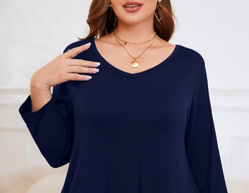 Image of LARACE Tunics 3 /4 Sleeve Plus Size Tops for Women V Neck Loose Fit Flowy Clothing for Leggings