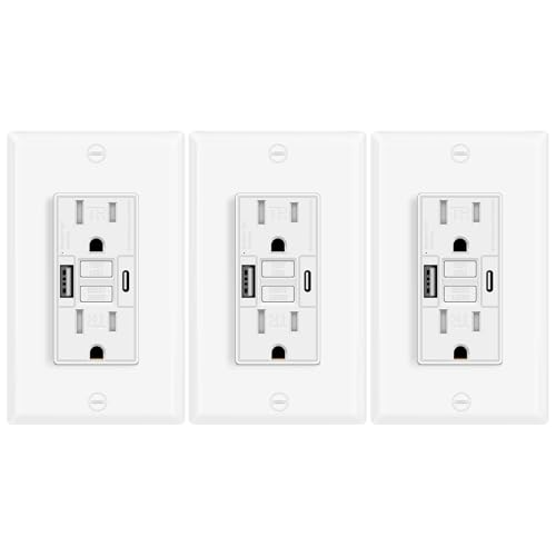 3 Pack 15A GFCI Outlet with USB C&amp;A, Self-Test TR ETL Listed White
