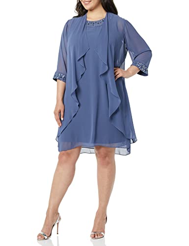 Image of S.L. Fashions Women's Chiffon Mother of the Bride Jacket Dress with Beaded 3 /4 Sleeves and Neckline (Plus Size)