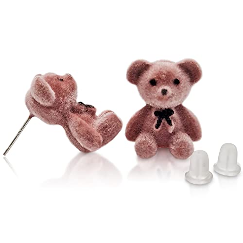 Mar's Designs - Pendientes mujer y niña, diseño ositos de peluche, regalos para tu novia originales - Pendiente de felpa aesthetic, kawaii con aguja de plata esterlina - Regalos mujer joven - Rosa Cover