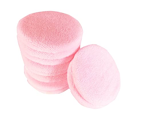 DADIWEY 10pcs Round Face Powder Pads Blending Sponge Puff, Cosmetic Cotton Makeup Puff with Strap for Powder Foundation, Loose Mineral Powder, Body Powder (55 x 7mm Pink)