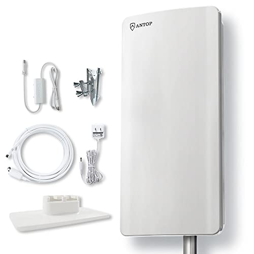 ANTOP Antenna “Big Boy” AT-400B Flat Panel HDTV Antenna with Smartpass Amplified Outdoor/Indoor,80 Miles Range Support 4K 1080p Channels & All Older TV's for Outdoor, Attic,40ft Coax Cable