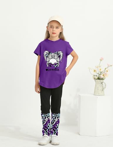 Image of Girls Outfits Short Sleeve Irregular Tops + Camouflage Long Legging Outfits 2PCs Summer Pant Sets 6-14T