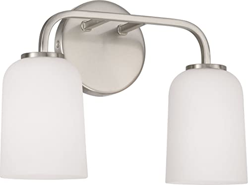 Image of HomePlace Lighting 148821BN-542 Lawson Transitional Soft White Glass Bell Vanity Light for Bathroom, 2-Light 200 Total Watts, 10 inch H x 14 inch W, Brushed /Satin Nickel