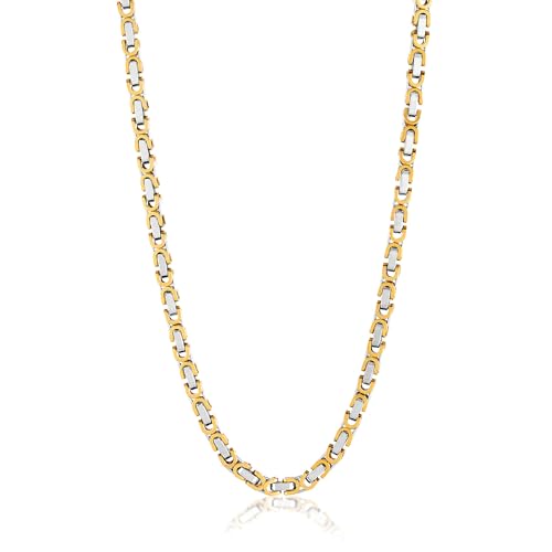 Invicta Jewelry Stainless Steel Gold Necklace for Men, Polished Byzantine Chain (8mm) - 26-Inch