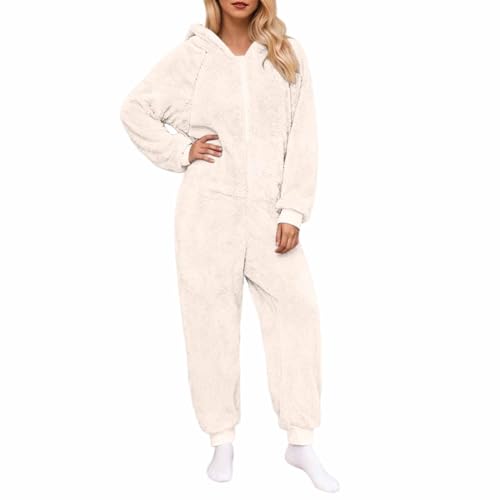 Genérico Pijama de Felpa Enterizo Tipo Onesie Suave y CóModo Ropa de Domir Largo de Un Solo Color con Capucha Pijama de Felpa Mono de Invierno para Mujer Cálido y Acolchado