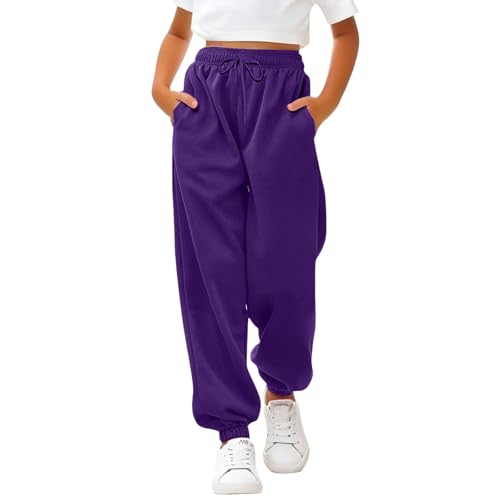 Girls Comfy Sweatpants Baggy Joggers Drawstring Straight Sweat Pants Athletic Outdoor Workout Pockets Trousers
