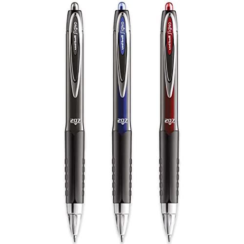 uni-ball Signo UMN-207 Lot de 3 stylos roller rétractables à encre gel Noir/bleu/rouge