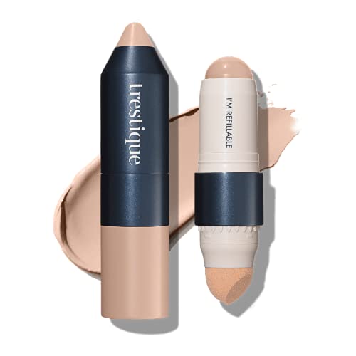 trestique Foundation Stick, Refillable Foundation Face Stick with Built-In Foundation Sponge, Clean Beauty Medium Coverage Foundation, Sustainable Foundation Makeup