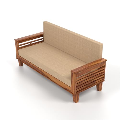 Image of PS Decor Sheesham Wood 3 Seater Sheesham Wood Honey Finish Sofa Cum Bed for Living Room (Brown, Honey Finish) 3-Person Sofa