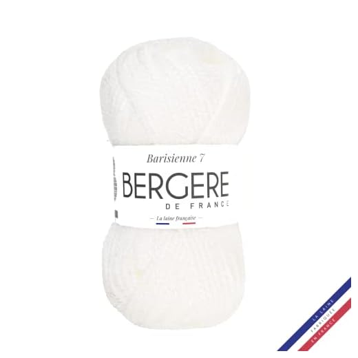 Bergère de France - BARISIENNE 7, Wolle zum stricken und häkeln (50g) - 100% Acryl - 6,5 mm - Weicher dicker runder Faden- Weiß (BLANC NEIGE)