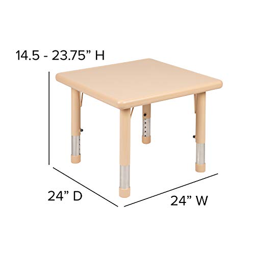 Emma + Oliver 24" Square Natural Plastic Height Adjustable Activity Table - School Table For 4 #TOP3