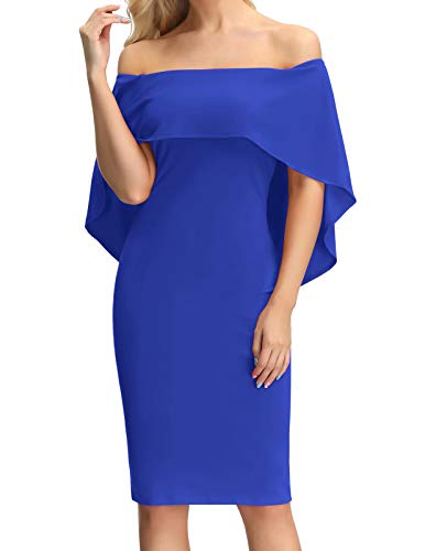 GRACE KARIN Women Off Shoulder Cape Midi Dress Formal Evening Dresses Blue L