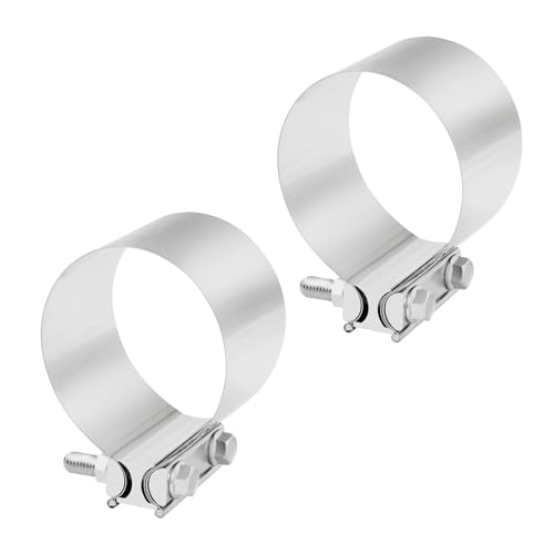 BIGREAT 5-Inch Exhaust Clamp, Butt Joint Seal Band Sleeve Coupler Universal for Exhaust System - 2PCS Polished T304 Stainless Steel