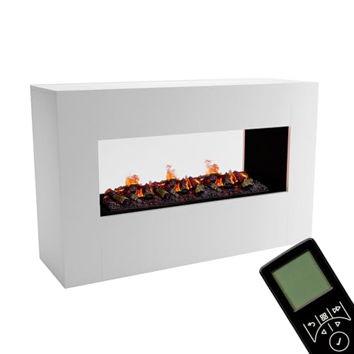 GLOW FIRE Wasserdampf Kamin KONSALIK (Standkamin) - Elektrokamin mit realistischen LED 3D-Flammen, Knistereffekt & Fernbedienung, 160x100x50 cm - Opti-Myst 1000 Elektro Kamin mit Holz-Deko, Weiß