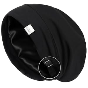 YANIBEST Slouchy Beanie Hat Satin Lined Sleep Cap Satin Bonnet Chemo Headwear Caps for Women and Men Pure Black