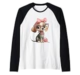 Cachorro Perro Rosa Leopardo Gafas Girly Glam Fashion Graphic Camiseta Manga Raglan
