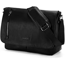 VX VONXURY Messenger Bag for Men, Pu Leather 14 Inch Laptop Briefcase Bag for Work Bussiness and School,Black