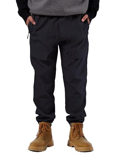 SERENYOU Waterproof Hiking Trousers Boys Softshell Elastic Waist Pants Kids Trekking Joggers Black 14-16 Years (Manufacturer's Size: 180)