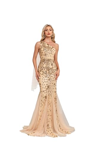 One Shoulder Glitter Mermaid Dress for Mother of The Bride Women's Sexy Sequin Formal Gown