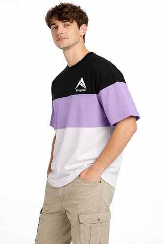 Image of Stylish Men Color Block Oversized Half Sleeve Round Neck T-Shirt