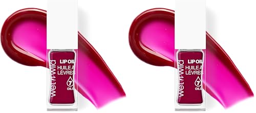 wet n wild Lip Oil - Lightweight, Non-Sticky, Hydrating &amp; Nourishing Formula with Marula &amp; Jojoba Oils, Vegan &amp; Cruelty-Free - Merlot Glass (Pack of 2)