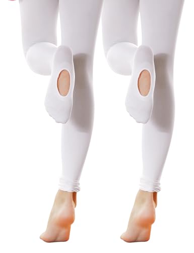 Image of LingTing Ballet Tights for Girls White Ultra Soft Pro Dance Tights Convertible Transition Tights for Toddler (2 Packs)