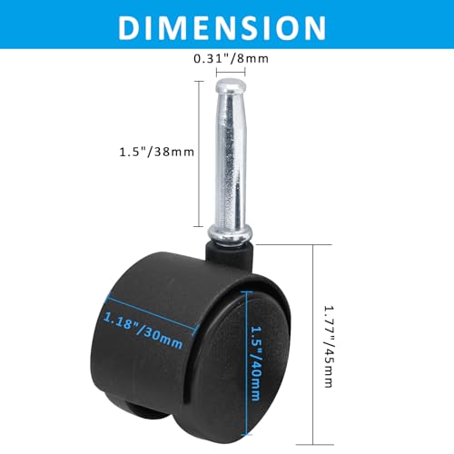 Suiwotin EKIS1556SUI01 4Pcs 1.5 Inch Swivel Caster Wheels, M8 Grip Neck Stem Caster Wheels, Heavy Duty Casters, Black Nylon Wheels Replacement For Furniture thumb #1