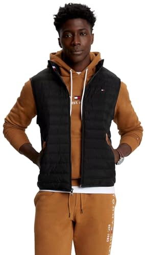 TOMMY HILFIGER Men's Ultra Soft Lightweight Quilted Puffer Packable Vest, Black, XL
